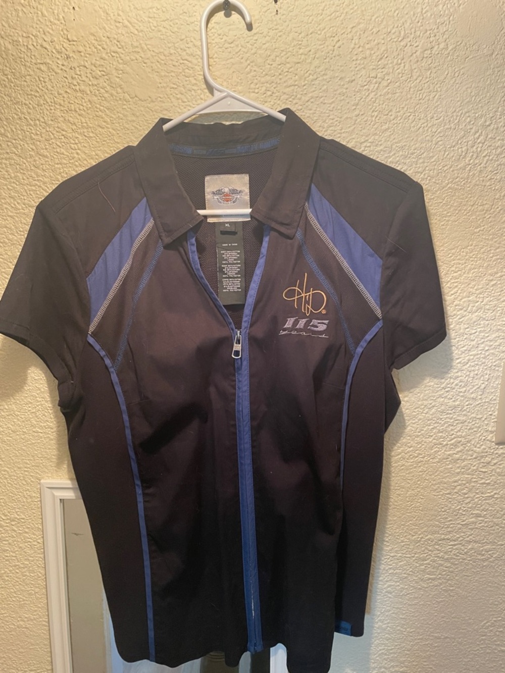 Harley-Davidson Black & Blue Zip Polo with Embroidered 115 Logo. Worn once!